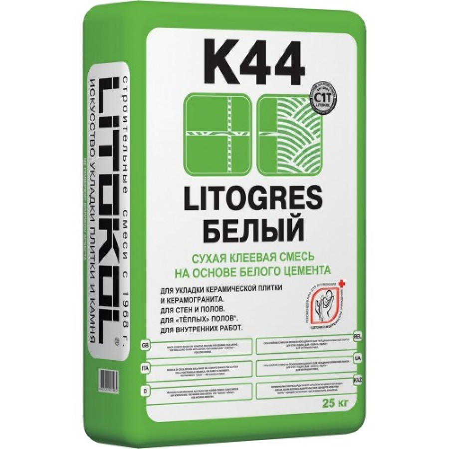 Клеевая смесь на основе цемента LITOGRES K44 ECO (ЛИТОКОЛ ЛИТОГРЕС К44) 25КГ белая